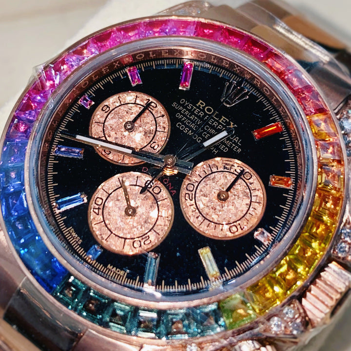 Black dial - Gold strap - Rainbow Di - 40MM