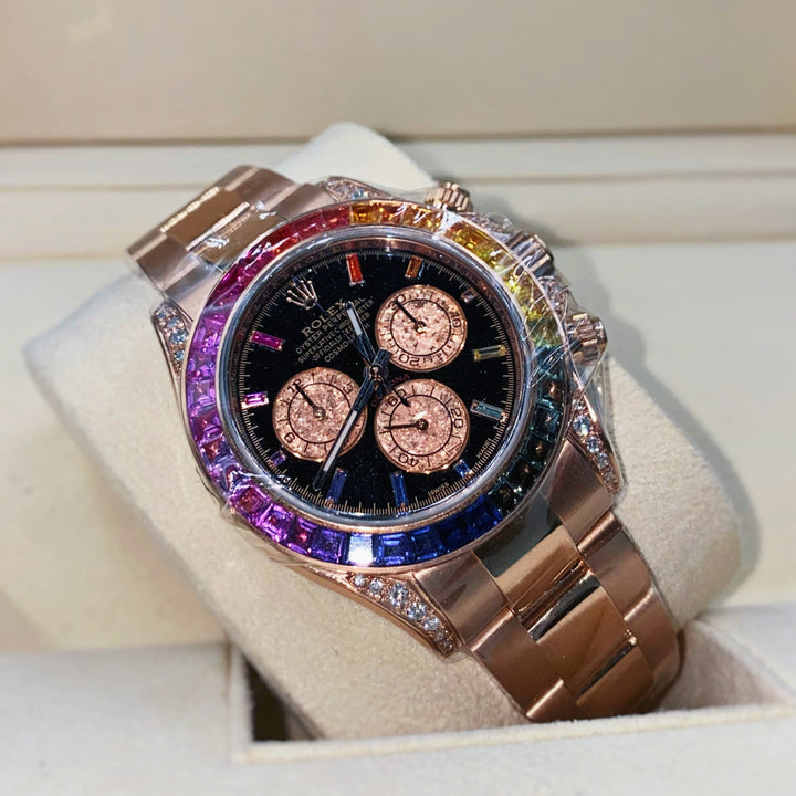 Black dial - Gold strap - Rainbow Di - 40MM