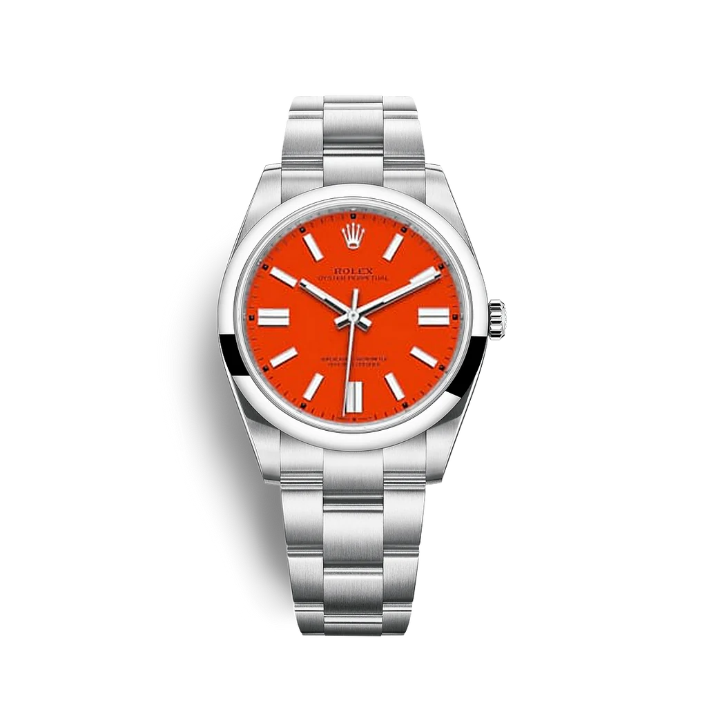 Coral Red Dial Watch-Silver-41MM
