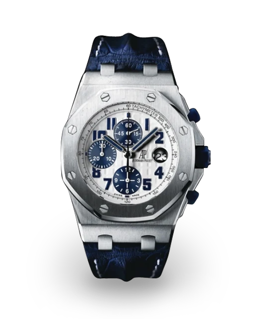 Blue strap - Titanium silver-white dial - Watch - 42 mm
