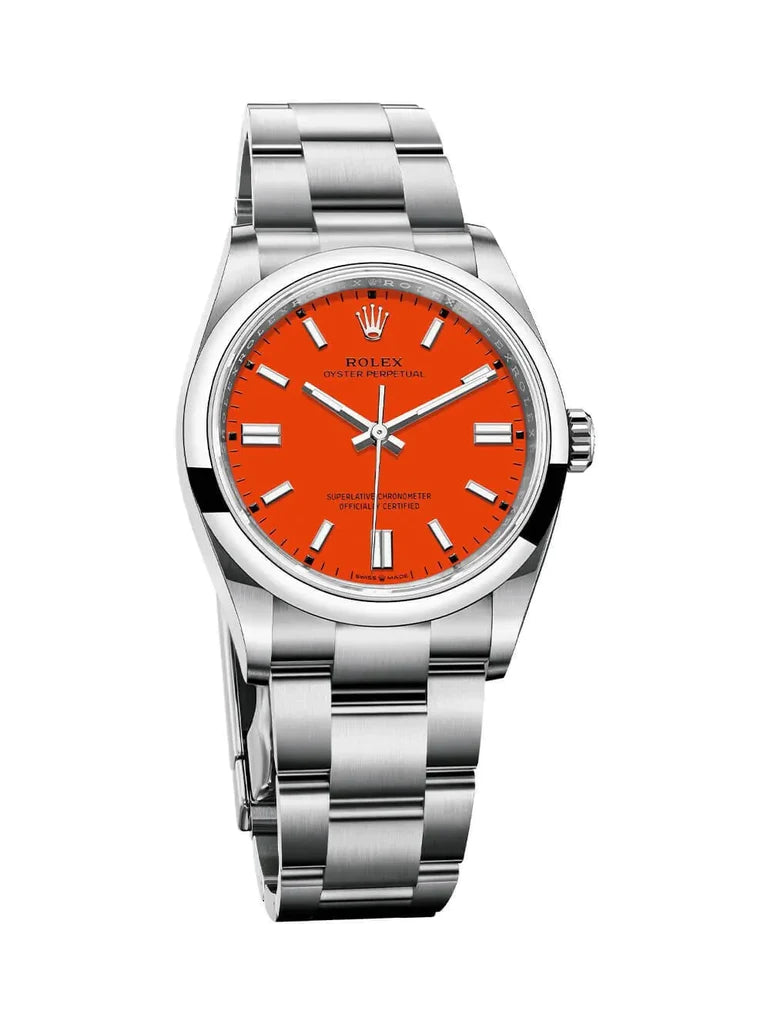 Coral Red Dial Watch-Silver-41MM
