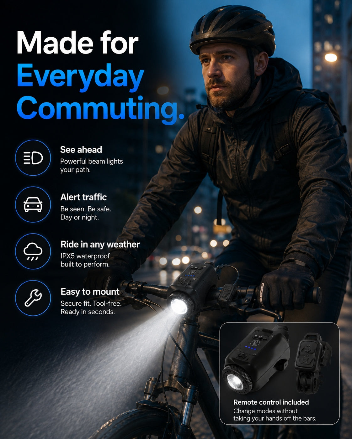 AureliaLiving 2-in-1 Rechargeable Bike Light & Horn