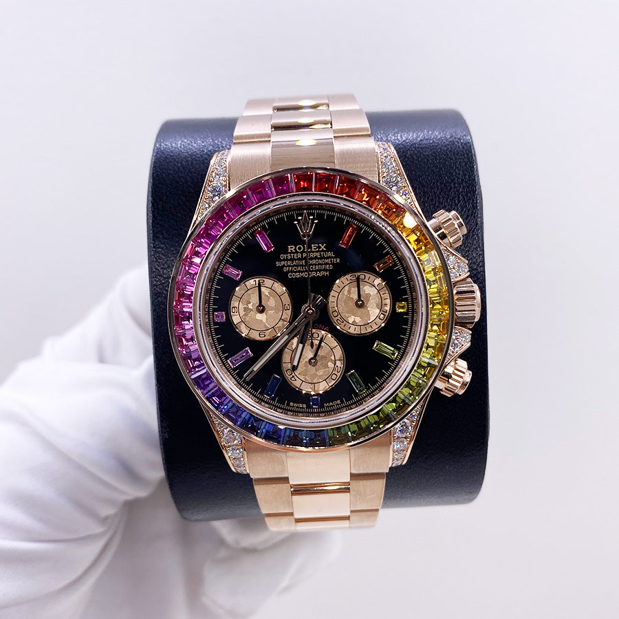 Black dial - Gold strap - Rainbow Di - 40MM