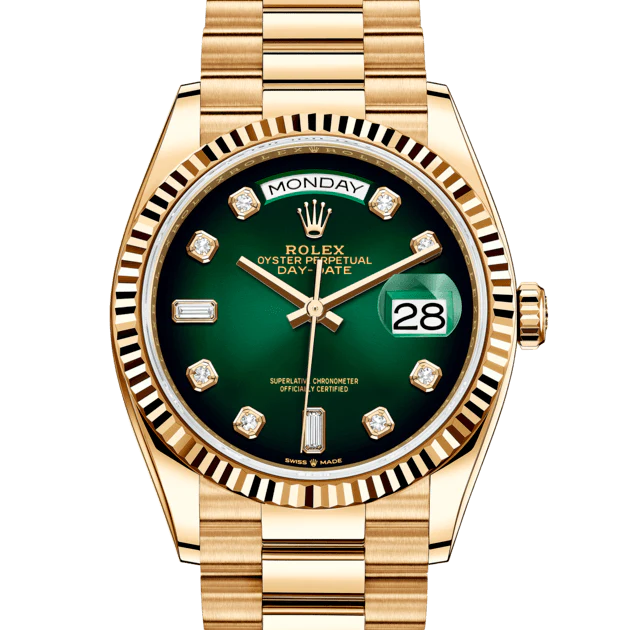 Gradient green dial - Gold strap - 36mm