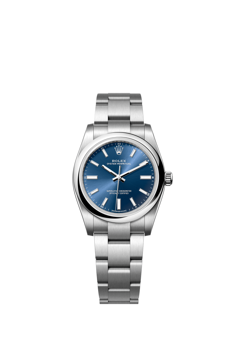 Bright blue dial watch-silver-34MM