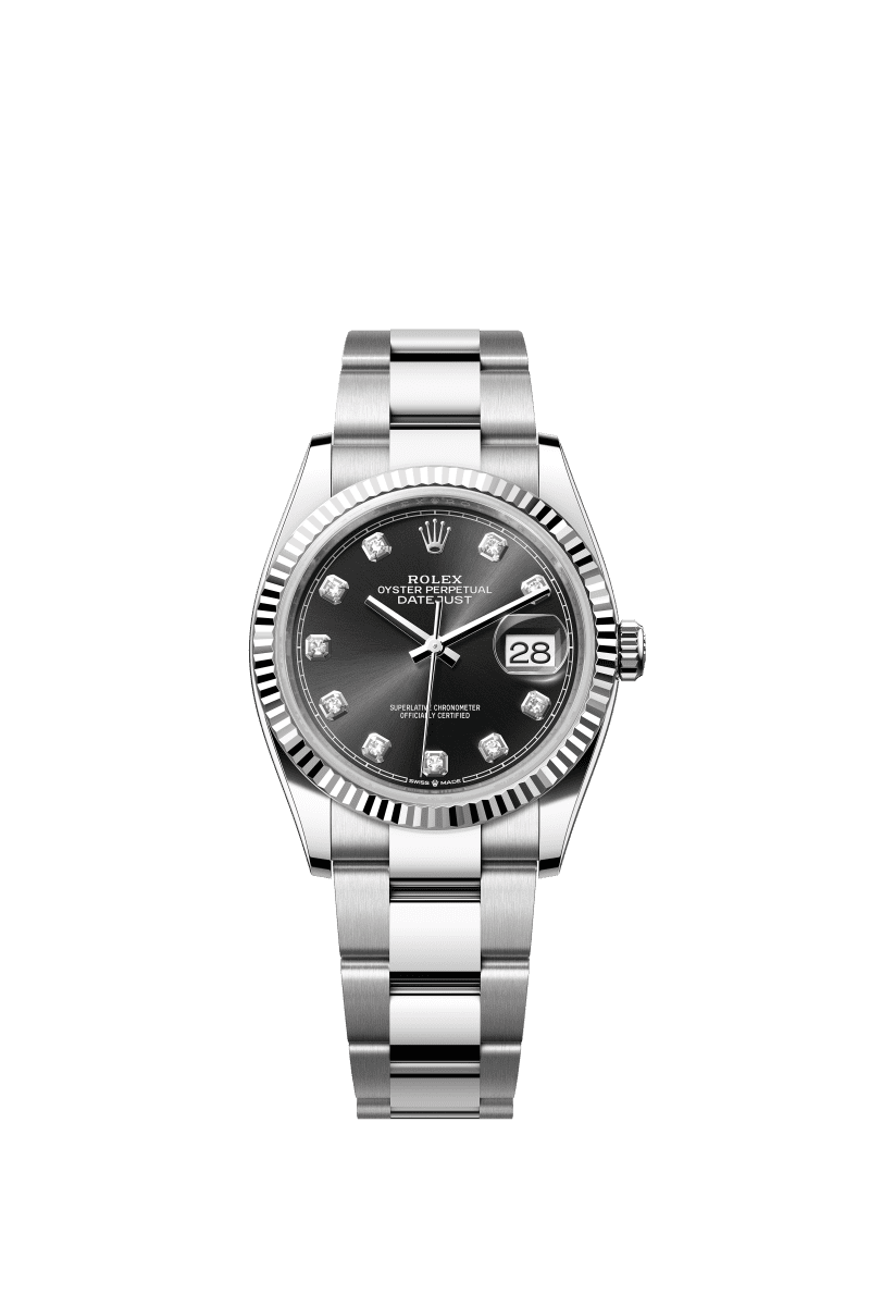 Black dial watch -Silver bracelet -36mm