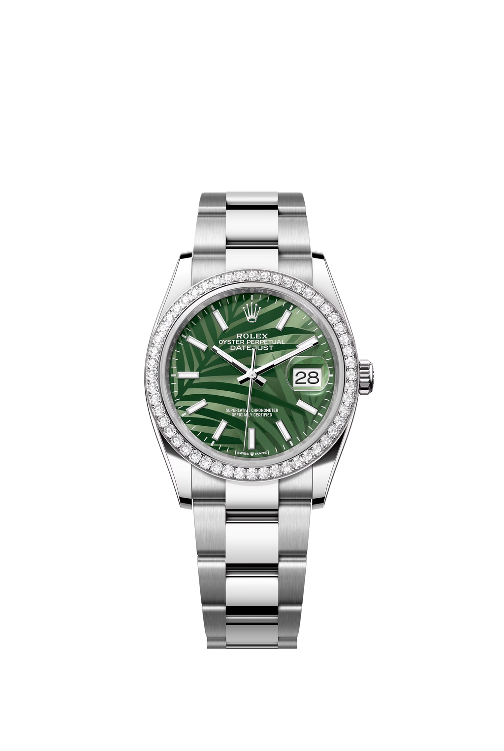 Olive green dial watch -Silver bracelet -36mm