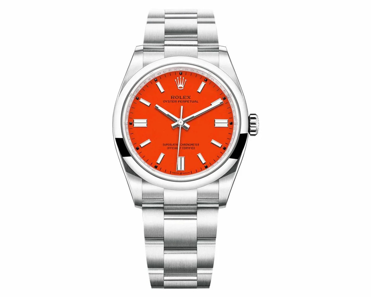 Coral Red Dial Watch-Silver-36MM
