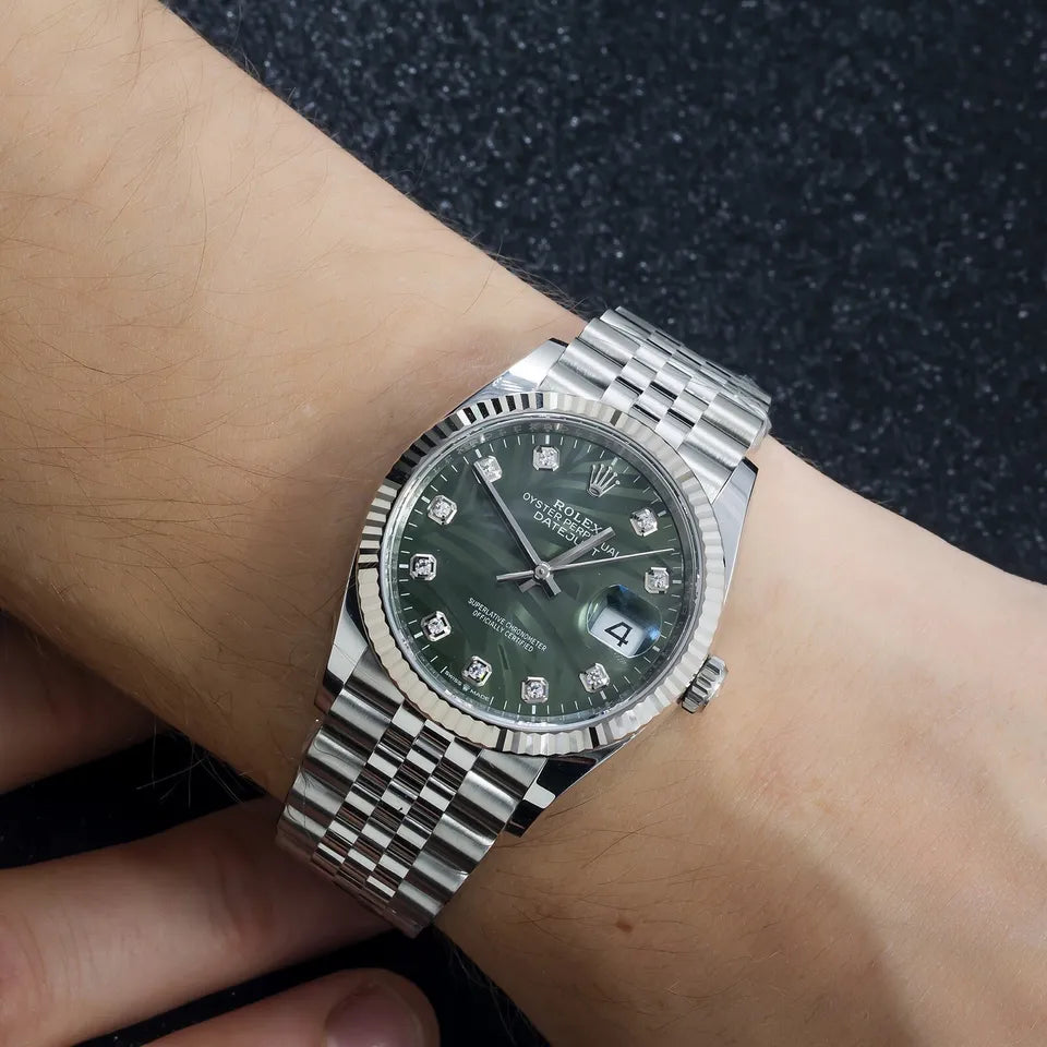 Olive Green Dial Watch -Silver-36MM