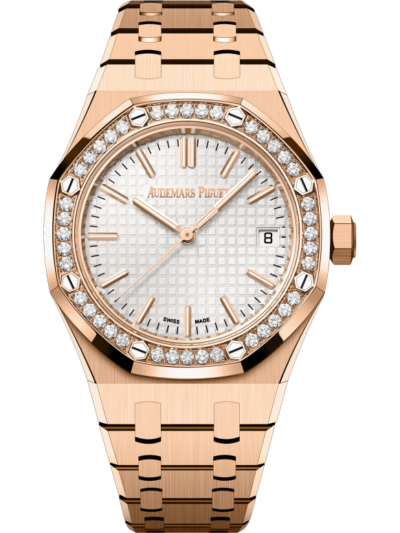Rose gold strap 904L steel silver dial - Watch - 37 mm